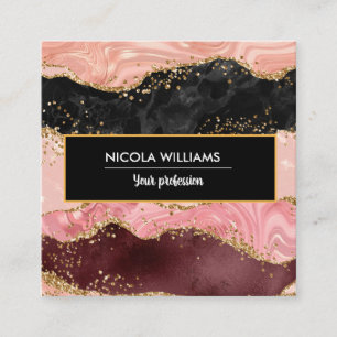 Rosa och Glitter Marble Agate Fyrkantigt Visitkort