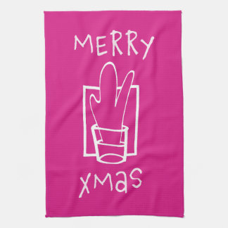 Rosa och gnistrande God Jul Kökshandduk