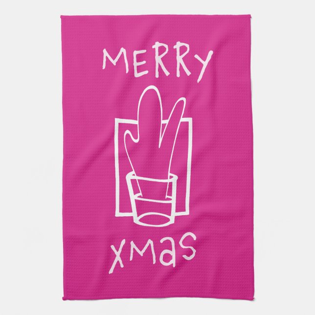 Rosa och gnistrande God Jul Kökshandduk (Vertikal)