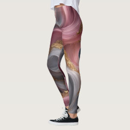 Rosa och grå abstrakt flytande konst Guld Leggings