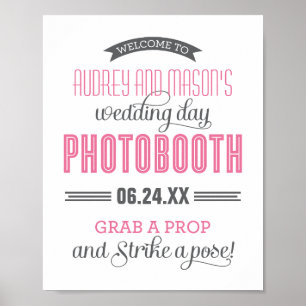Rosa och grå anpassad vigsel fotobox skylt