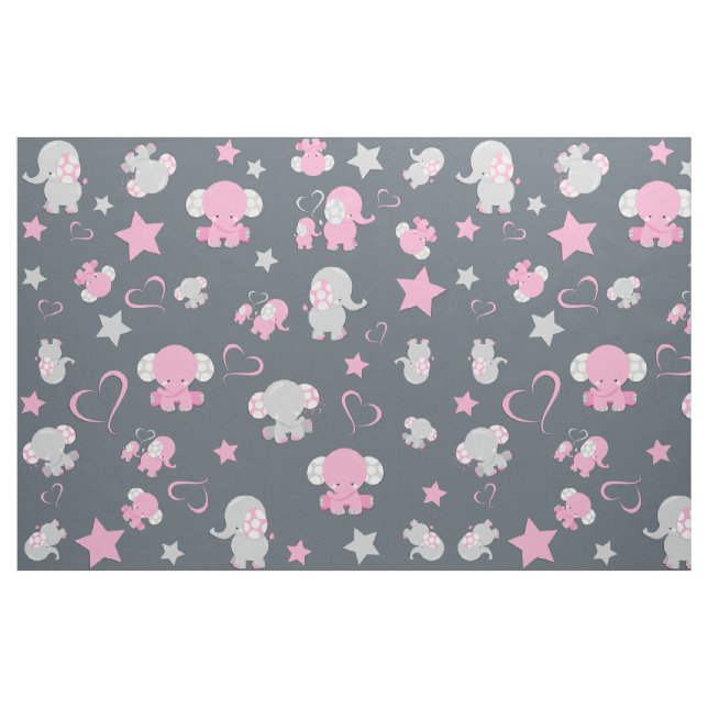 Rosa och grå baby elefantmönster  tyg (Fat Quarter)