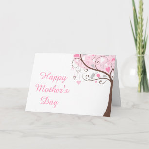 Rosa och grå blommande fågel mors dag kort