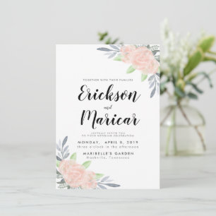 Rosa och grå blommig Bröllopsinbjudan Meddelande