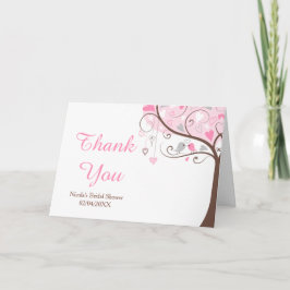 Rosa och grå Blommig Fågel Bröllopsdusch Tack Kort