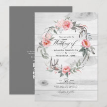 Rosa och grå blomster QR-kod RSVP bohemisk bröllop