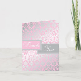 Rosa och grå Damask Tacksamhetskort Tack Kort