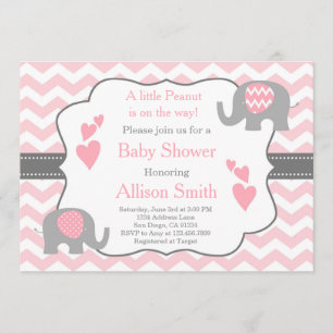 Rosa och grå Elefant Baby Shower-inbjudan Inbjudningar