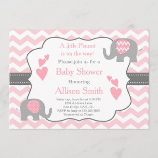 Rosa och grå Elefant Baby Shower-inbjudan Inbjudningar