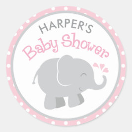 Rosa och grå elefant Babyflicka Shower Runt Klistermärke