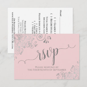 Rosa och grå elegant kalligrafi spetsigt bröllop OSA kort