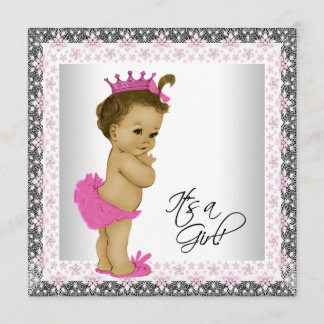 Rosa och grå etniskt babyflicka-babyshower inbjudningar