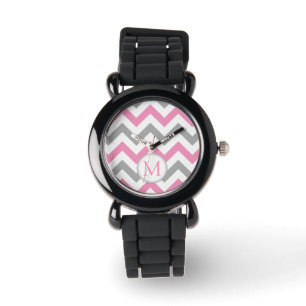 Rosa- och grå färgsparre med monogramen armbandsur