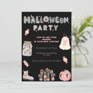 Rosa och grå Halloweenfest Cuttis ghost och spökli Inbjudningar