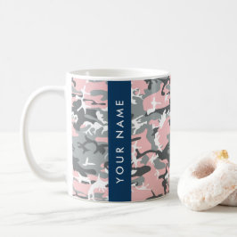 Rosa och grå kamouflage Ditt namn Anpassa Kaffemugg