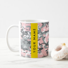 Rosa och grå kamouflage Ditt namn Anpassa Kaffemugg