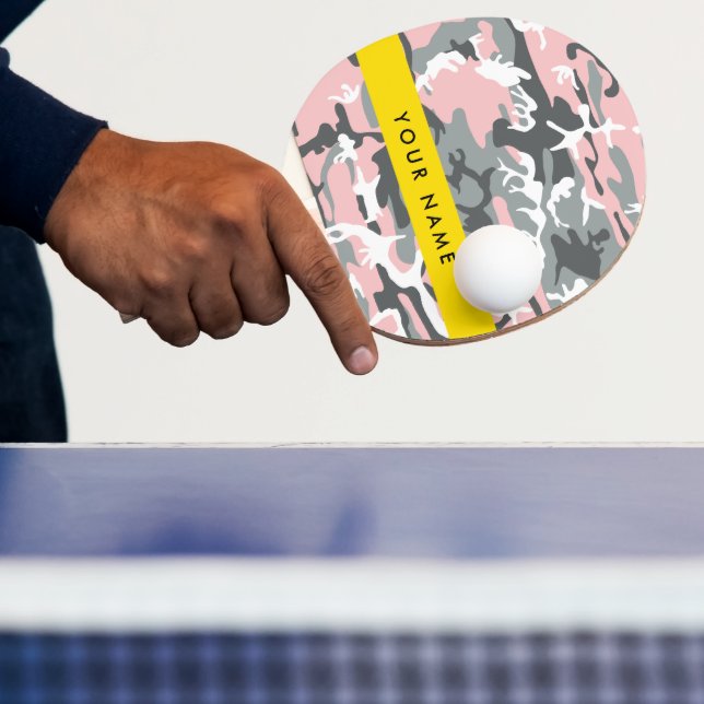 Rosa och grå kamouflage Ditt namn Personlig Pingisracket (Insitu)