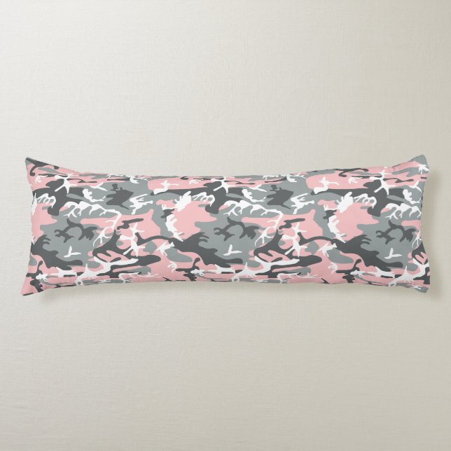 Rosa och grå kamouflage, militär, armé kroppskudde (Framsidan)