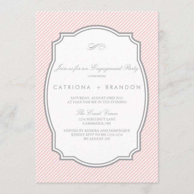 ROSA OCH GRÅ RANDIGA FÖRLOVNINGSFIRANDE INBJUDNING INBJUDNINGAR (Framsida)