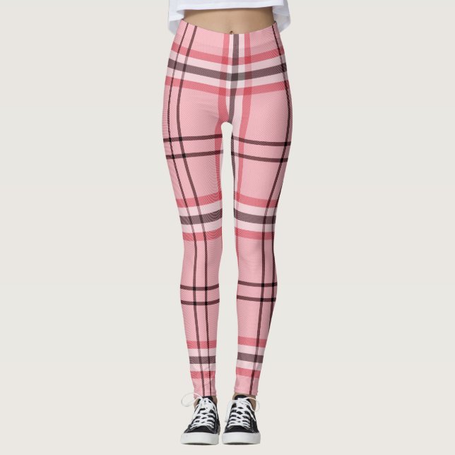 Rosa och grå rutig mode mönster leggings (Framsida)
