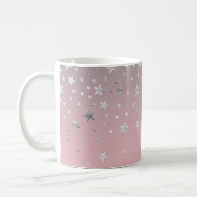 Rosa och grå stjärnor Stylish modern chic  Kaffemugg (Vänster)