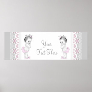 Rosa och grå tvilling prinsessa för bebis poster