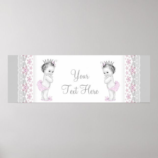 Rosa och grå tvillingprinsessor för bebisar poster (Framsidan)