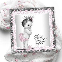 Rosa och grå vintage baby shower för flicka inbjudningar