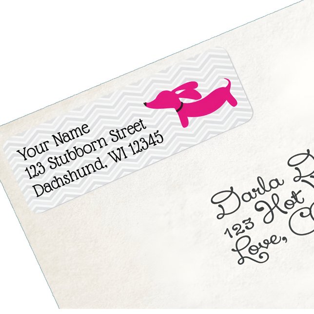 Rosa och gråa Dachshund Retro adressetiketter Returadress Etikett (Pink wiener dog return address label)