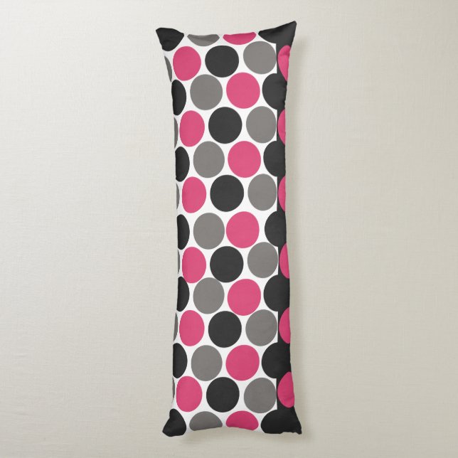 Rosa och Gråa Polka Prickar Kroppskudde (Baksidan (Vertikal))