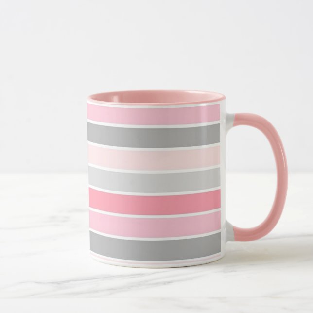Rosa och gråa ränder mugg (Höger)