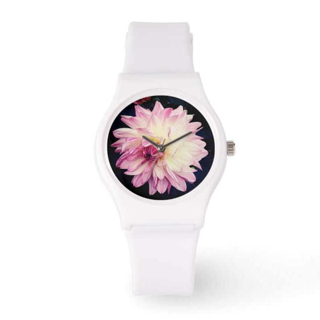 Rosa och gräddblomma armbandsur (Framsida)