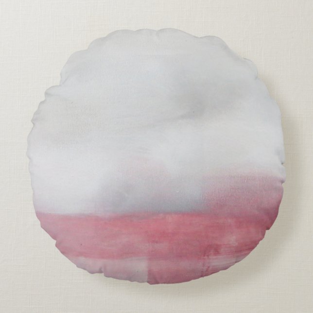Rosa och Grått Abstrakt Art-målning. Modern artpai Rund Kudde (Framsidan)