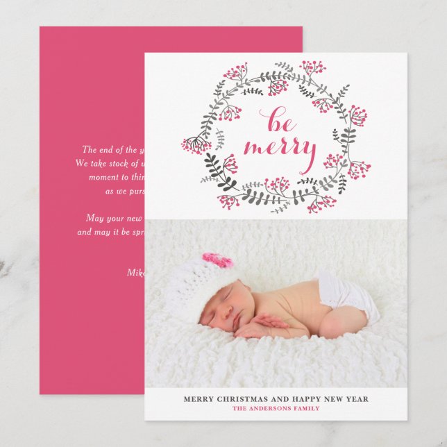 Rosa och Grått andedräkt Foto på God jul Julkort (Fram/baksida)