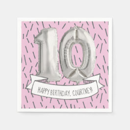 Rosa och Grått Balloon Girls 10:e Födelsedagsfeste Pappersservett