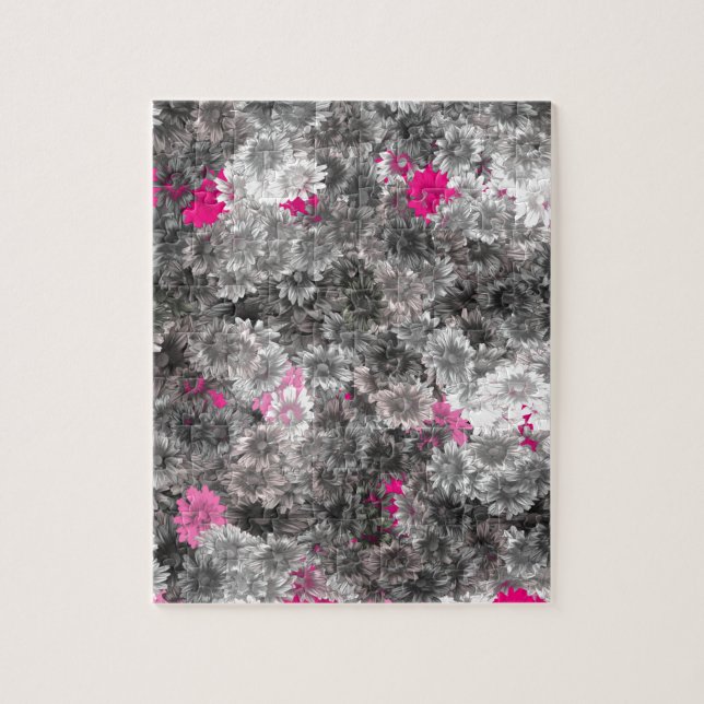 Rosa och Grått Blommigt Art Pussel (Vertikal)
