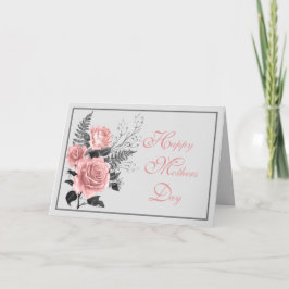 Rosa och Grått Blommigt Mors dag Kort