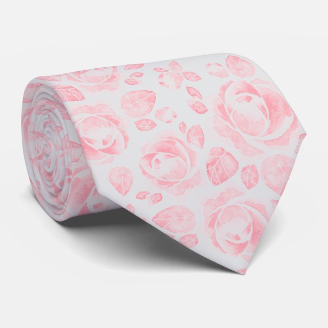 Rosa och Grått Blommigt Ro Mönster Neck Tie Slips (Rullad)
