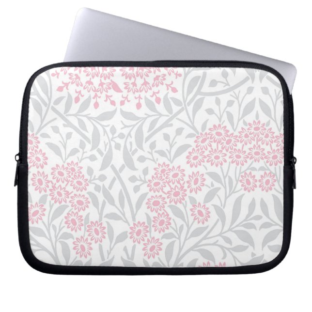 Rosa- och Grått-Blommigt-skademönster Laptop Fodral (Framsidan)
