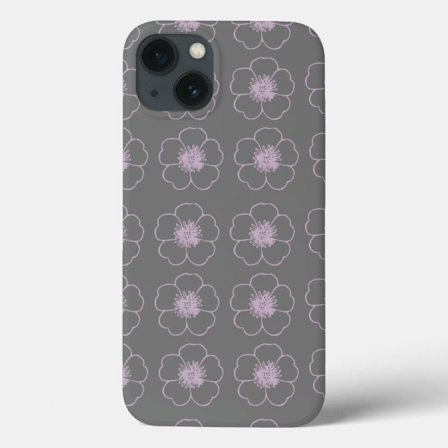 rosa och grått blomstermotiv fodral för iphone 13 (Baksida)