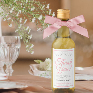 Rosa och Grått Bröllop Mini Vin Flaska Märkre Tack Vinetikett