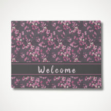 Rosa och Grått Cherry Blommar Välkommen Doormat