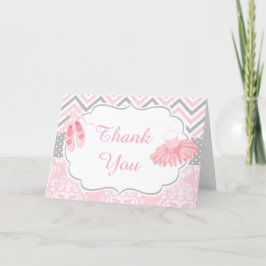 Rosa och Grått Chevron Ballerina Tack Kort
