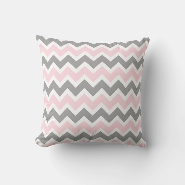 Rosa och Grått Chevron, modern kudde av soffa (Framsida)
