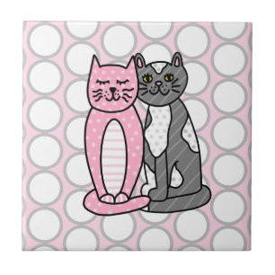 Rosa och Grått Cudely Cute Kattunge Kakelplatta