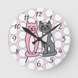 Rosa och Grått Cudely Cute Kattunge Rund Klocka