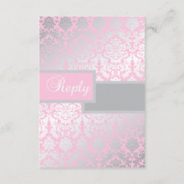 Rosa och grått damast-svarskort OSA kort