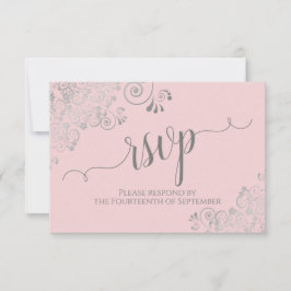 Rosa och Grått Elegant Calligraphy Frilly Bröllop OSA Kort