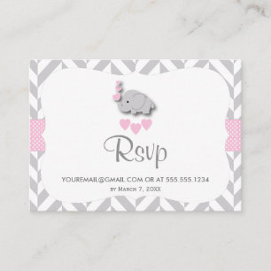 Rosa och Grått Elephant Baby Shower - OSA-e-post Tilläggskort