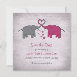 Rosa och Grått Elephant Bröllop spara datum Datumet